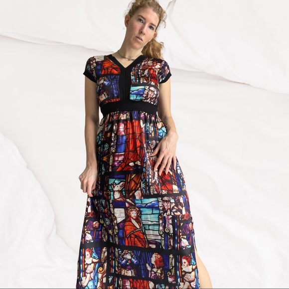 Divine PURUIDI Italian designer maxi dress with stained glass biblical print - Picture 10 of 10